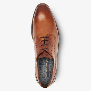 Tan Punch Detail Leather Derby Shoes - Allsport