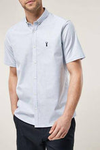 Load image into Gallery viewer, White/ Blue Slim Fit Short Sleeve Stretch Oxford Shirt - Allsport
