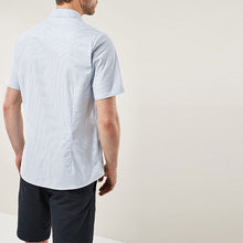 Load image into Gallery viewer, Blue Stripe Slim Fit Short Sleeve Stretch Oxford Shirt - Allsport
