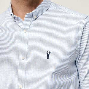 Blue Stripe Slim Fit Short Sleeve Stretch Oxford Shirt - Allsport