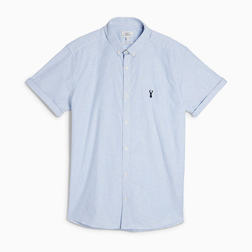 Blue Stripe Slim Fit Short Sleeve Stretch Oxford Shirt - Allsport
