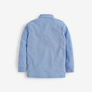 Light Blue Long Sleeve Pique Polo Shirt (3-12yrs) - Allsport