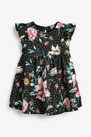 BLACK FLORAL PONTE DRESS (3MTHS-5YRS) - Allsport