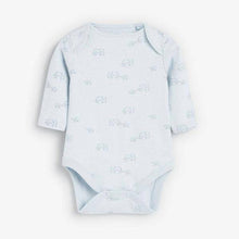 Load image into Gallery viewer, Pale Blue 4 Pack Organic Elephant Long Sleeve Bodysuits (0mth-18mths) - Allsport
