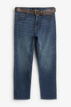 Load image into Gallery viewer, Mid Blue Stright Fit Belted Jeans With Stretch - Allsport
