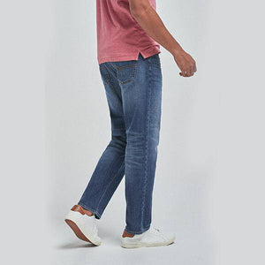 Mid Blue Straight Fit Belted Jeans With Stretch - Allsport