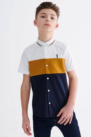 Tan Short Sleeve Colourblock Oxford Shirt (3YRS-12YRS) - Allsport