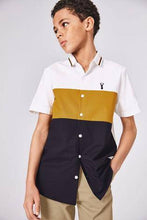 Load image into Gallery viewer, Tan Short Sleeve Colourblock Oxford Shirt (3YRS-12YRS) - Allsport
