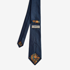 Navy Blue Regular  Textured Tie With Tie Clip - Allsport