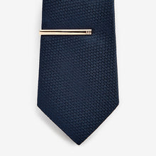 Load image into Gallery viewer, Navy Blue Regular  Textured Tie With Tie Clip - Allsport
