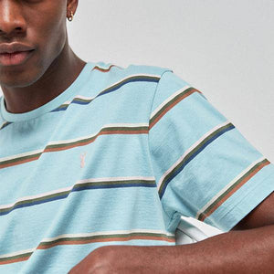 Pale Blue Fine Stripe Regular Fit T-Shirt - Allsport