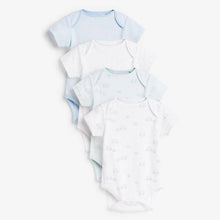 Load image into Gallery viewer, Pale Blue 4 Pack Organic Cotton Elephant Short Sleeve Bodysuits (0mths-18mths) - Allsport

