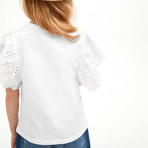 White Broderie Frill Sleeve Top (3-12yrs) - Allsport