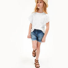 Load image into Gallery viewer, White Broderie Frill Sleeve Top (3-12yrs) - Allsport
