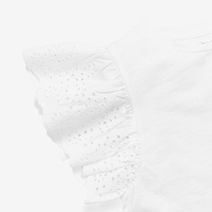 White Broderie Frill Sleeve Top (3-12yrs) - Allsport