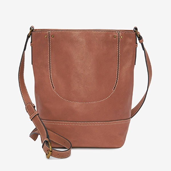 Tan Brown Leather Stitch Detail Bucket Bag