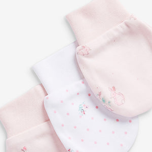 Pink Baby 3 Pack Bunny Scratch Mitts
