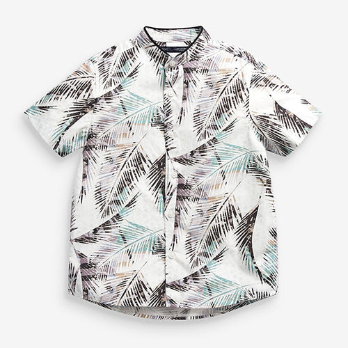 White Short Sleeve Printed Shirt With Fin Collar (3-12yrs) - Allsport