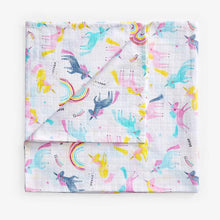 Load image into Gallery viewer, Pink 2 Pack Unicorn And Rainbow Muslin Squares - Allsport
