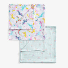 Load image into Gallery viewer, Pink 2 Pack Unicorn And Rainbow Muslin Squares - Allsport
