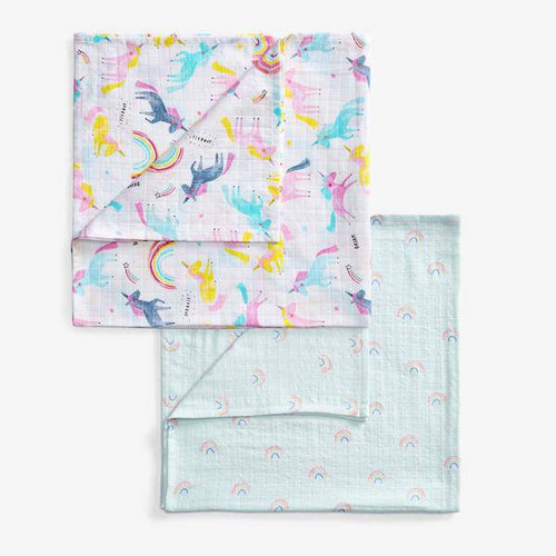 Pink 2 Pack Unicorn And Rainbow Muslin Squares - Allsport