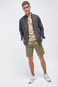 Khaki Slim Pleat Stretch Chino Shorts - Allsport