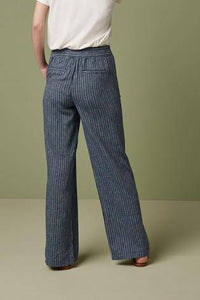 Navy Stripe Linen Blend Wide Leg Trousers - Allsport