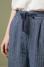 Load image into Gallery viewer, Navy Stripe Linen Blend Wide Leg Trousers - Allsport
