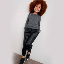 Load image into Gallery viewer, Black PU Elasticated Waistband Joggers (5-12yrs) - Allsport
