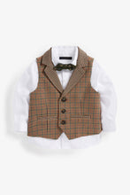 Load image into Gallery viewer, Brown Heritage Waistcoat, Shirt And Bow Tie Set (3mths-5yrs) - Allsport
