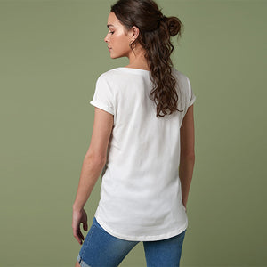 Embellished Star White Curved Hem T-Shirt - Allsport
