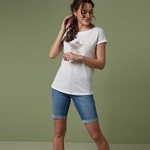 Load image into Gallery viewer, Embellished Star White Curved Hem T-Shirt - Allsport

