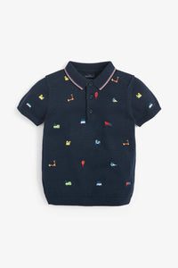 Navy Embroidered Knitted Polo (3mths-6yrs) - Allsport