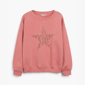 Pink Embellished Star Graphic Sweatshirt - Allsport