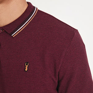 Burgundy Red Marl Tipped Regular Fit Pique Polo Shirt - Allsport