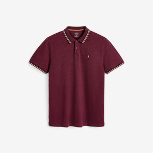 Burgundy Red Marl Tipped Regular Fit Pique Polo Shirt - Allsport