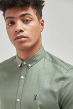 Load image into Gallery viewer, Green Slim Fit Short Sleeve Stretch Oxford Shirt - Allsport
