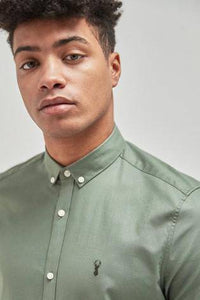 Green Slim Fit Short Sleeve Stretch Oxford Shirt - Allsport