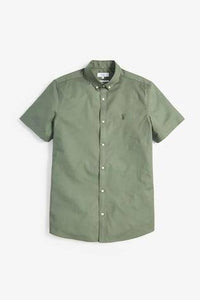 Green Slim Fit Short Sleeve Stretch Oxford Shirt - Allsport