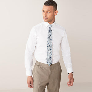 White Paisley Regular Fit Single Cuff Contrast Trim Shirt - Allsport
