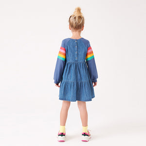 Rainbow Raglan Denim Dress (3-12yrs) - Allsport
