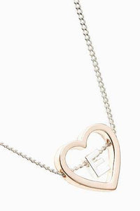 Silver Tone/Rose Gold Tone Heart Inset Initial Necklace - Allsport