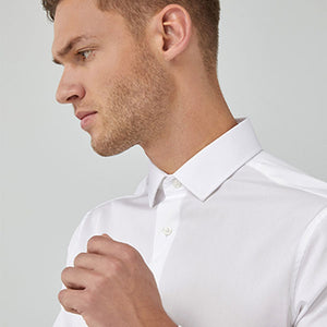 White Slim Fit Double Cuff Cotton Shirt - Allsport