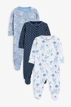 Load image into Gallery viewer, Navy 3 Pack Rabbit Sleepsuits  (up to 18 months) - Allsport
