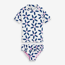 Load image into Gallery viewer, 2 Piece White / Navy Floral Sunsafe Suit (3mths-5yrs) - Allsport
