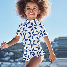 Load image into Gallery viewer, 2 Piece White / Navy Floral Sunsafe Suit (3mths-5yrs) - Allsport
