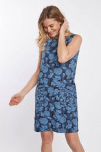 Load image into Gallery viewer, Linen Blend Shift Blue Floral Dress - Allsport
