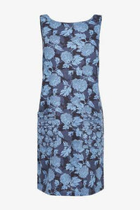 Linen Blend Shift Blue Floral Dress - Allsport