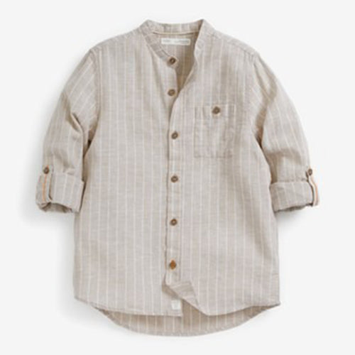 Neutral Stripe Grandad Collar Shirt (3-12yrs) - Allsport