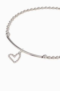 Sterling Silver Cubic Zirconia Open Heart Charm Beady Bracelet - Allsport